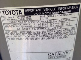 2004 TOYOTA TACOMA, GOLD, SR5, EXTD CAB, 3.4L, MT 4WD.  Z25967